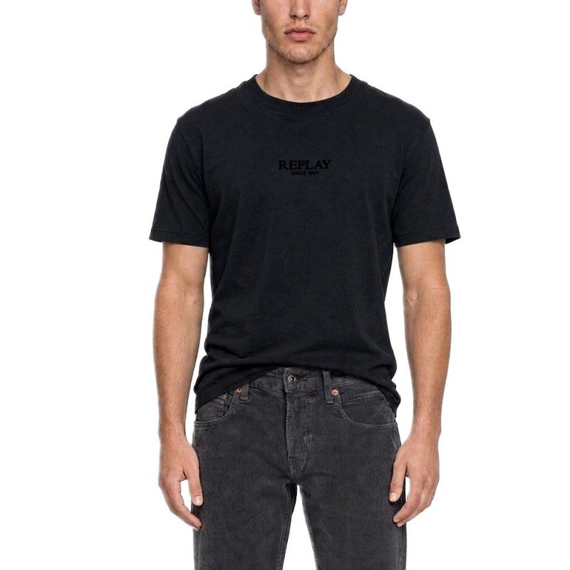 Replay T-Shirt With Lettering Logo-Black Replay T-Shirt With Lettering Logo-Black