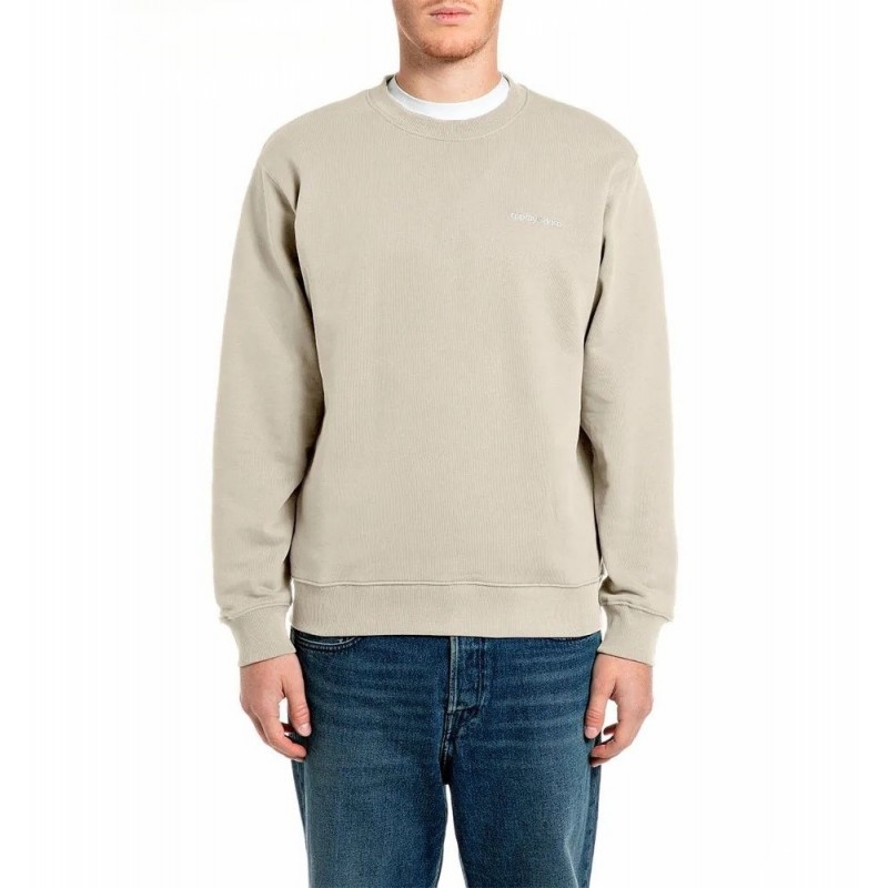 Replay Sweatshirt With Embroidery Logo-Beige Replay Sweatshirt With Embroidery Logo-Beige