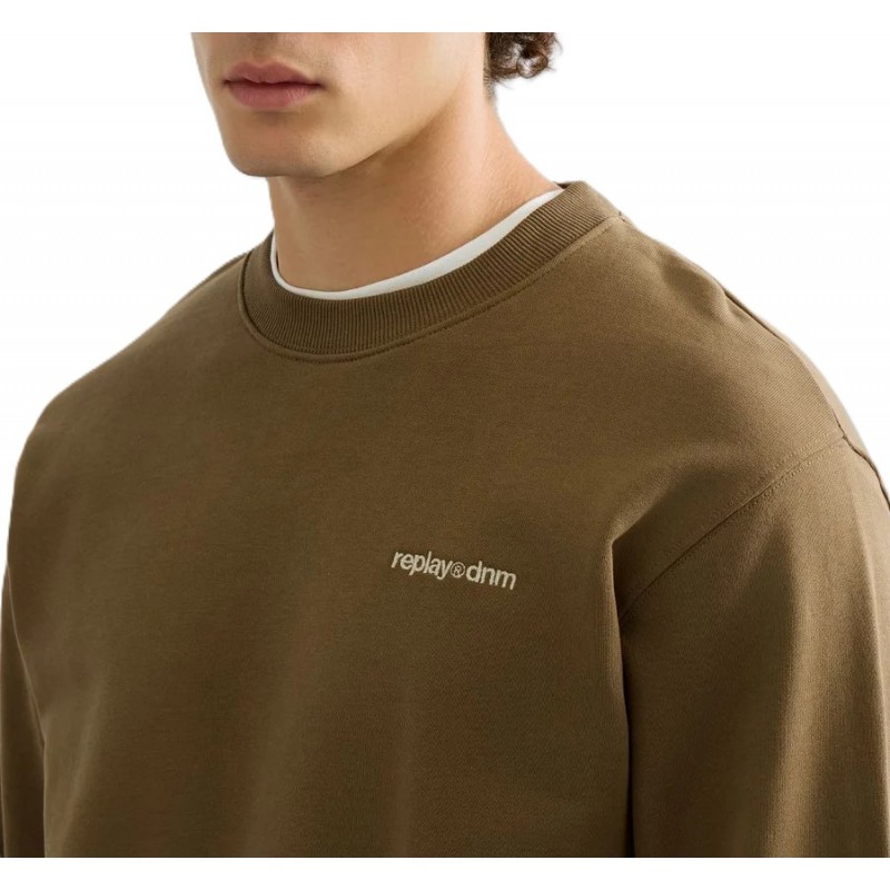 Replay Sweatshirt With Embroidery Logo-Mud Replay Sweatshirt With Embroidery Logo-Mud