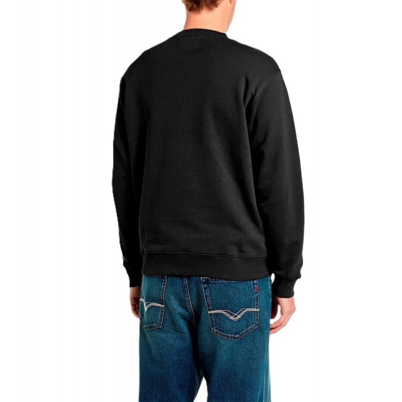 Replay Sweatshirt With Embroidery Logo-Black Replay Sweatshirt With Embroidery Logo-Black