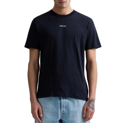 Replay T-Shirt With Lettering-Night Blue