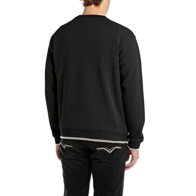 Replay Sweatshirt Crew Neck With Lettering Embroidery-Black Replay Sweatshirt Crew Neck With Lettering Embroidery-Black
