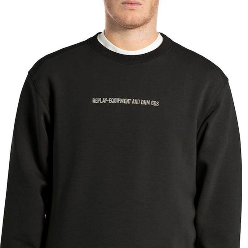 Replay Sweatshirt Crew Neck With Lettering Embroidery-Black Replay Sweatshirt Crew Neck With Lettering Embroidery-Black