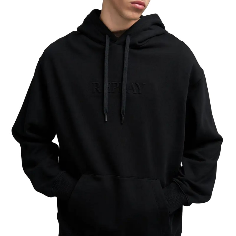 Replay Sweatshirt With Embroidered Lettering-Black Replay Sweatshirt With Embroidered Lettering-Black