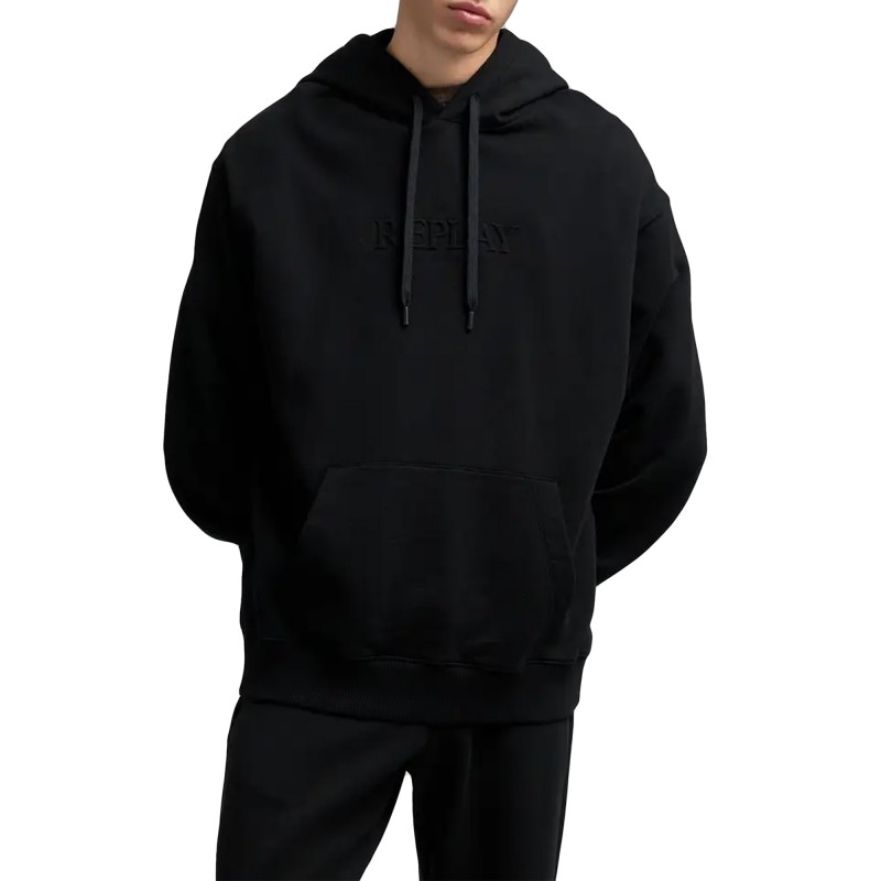 Replay Sweatshirt With Embroidered Lettering-Black Replay Sweatshirt With Embroidered Lettering-Black