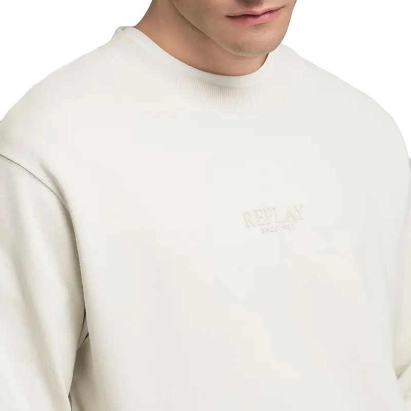 Replay Sweatshirt Crew Neck With Lettering-Cloud