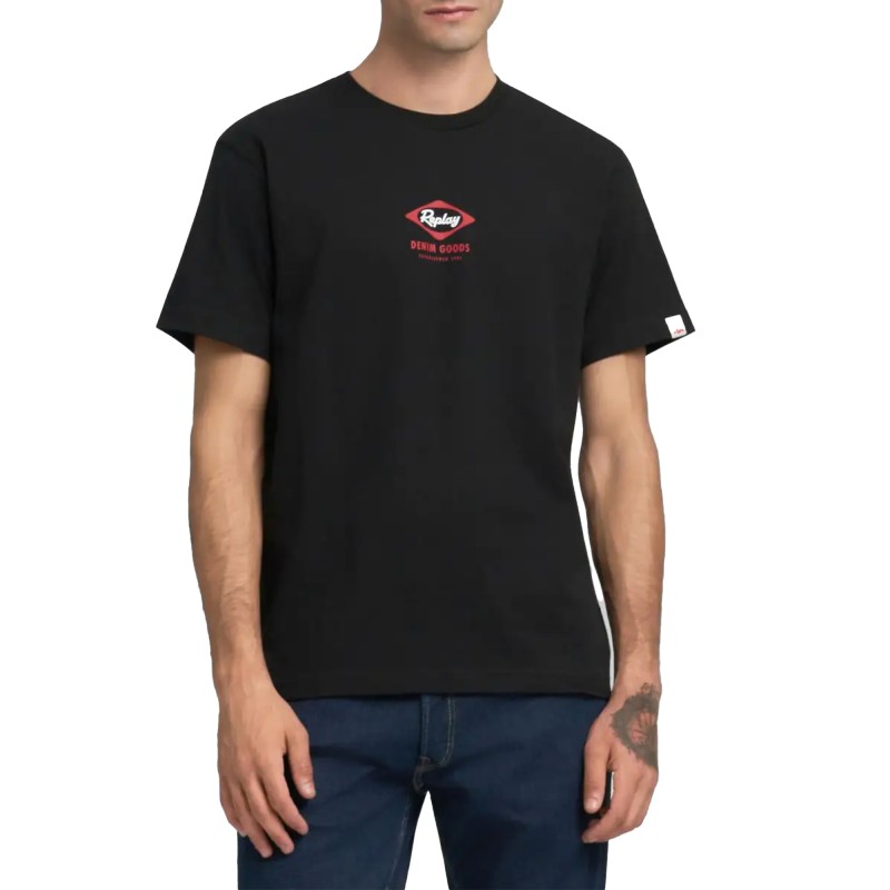 Replay T-Shirt With Heritage Print-Black Replay T-Shirt With Heritage Print-Black
