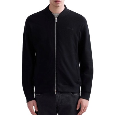 Replay Sweatshirt Zip Up With Bomber Collar-Black