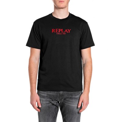 Replay T-Shirt With Red Lettering-Black