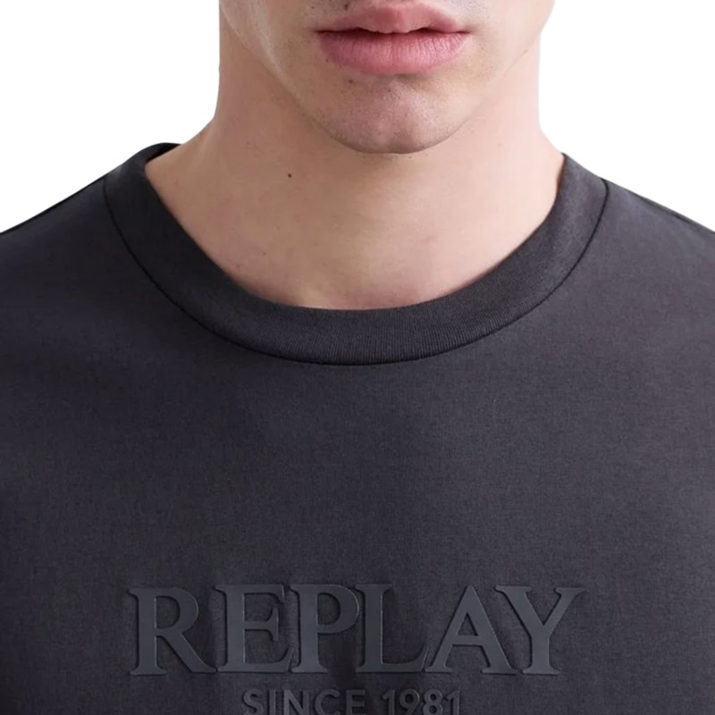 Replay T-Shirt With Lettering-Anthracite