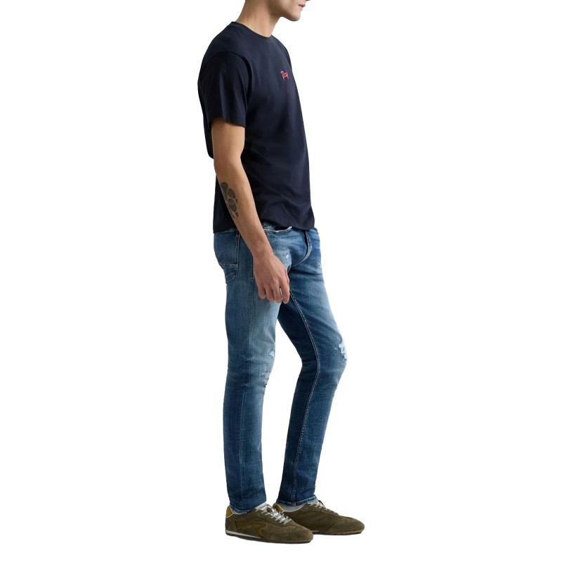 Replay T-Shirt With Logo Print Front And Back-Dark Blue