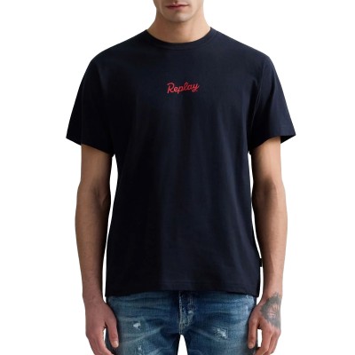 Replay T-Shirt With Logo Print Front And Back-Dark Blue