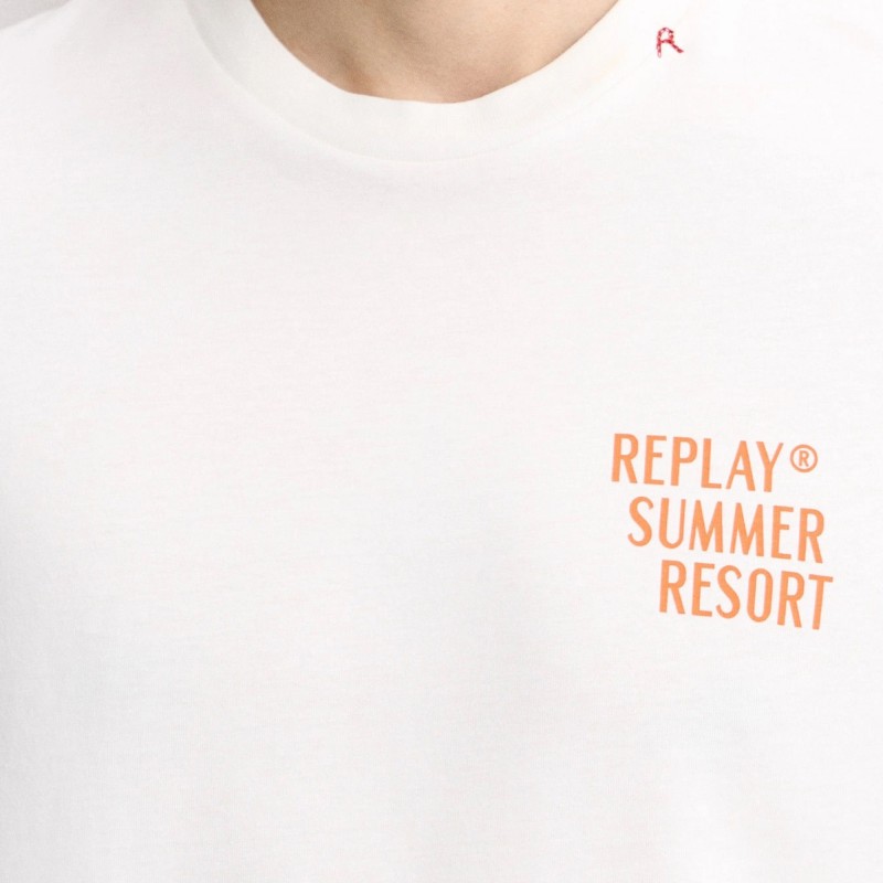 Replay T-Shirt Relaxed Fit With Sicily Print-Natural White