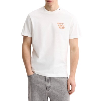 Replay T-Shirt Relaxed Fit With Sicily Print-Natural White