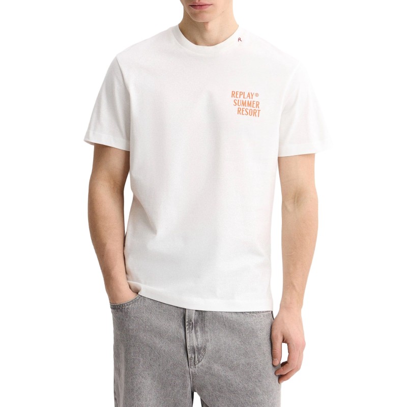 Replay T-Shirt Relaxed Fit With Sicily Print-Natural White