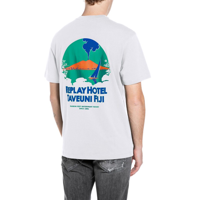 Replay T-Shirt With Fiji Print-Natural White