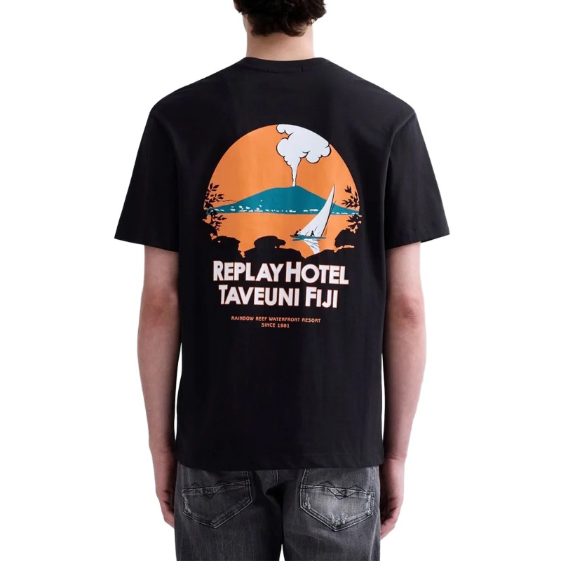 Replay T-Shirt Relaxed Fit With Fiji Print-Black