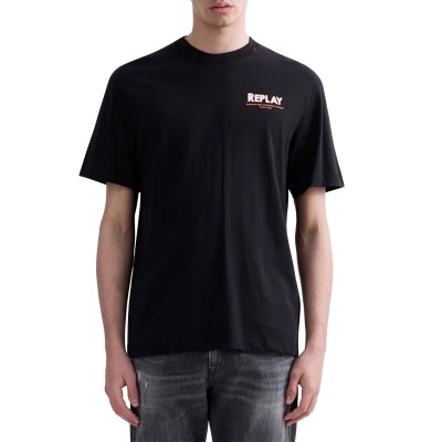 Replay T-Shirt Relaxed Fit With Fiji Print-Black