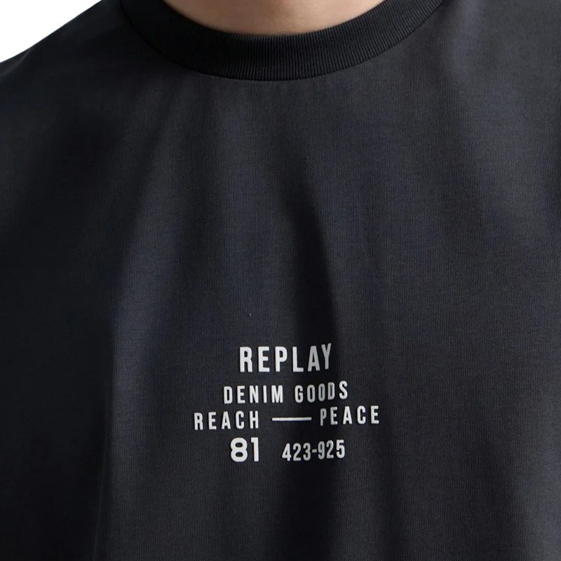 Replay T-Shirt With Lettering-Anthracite