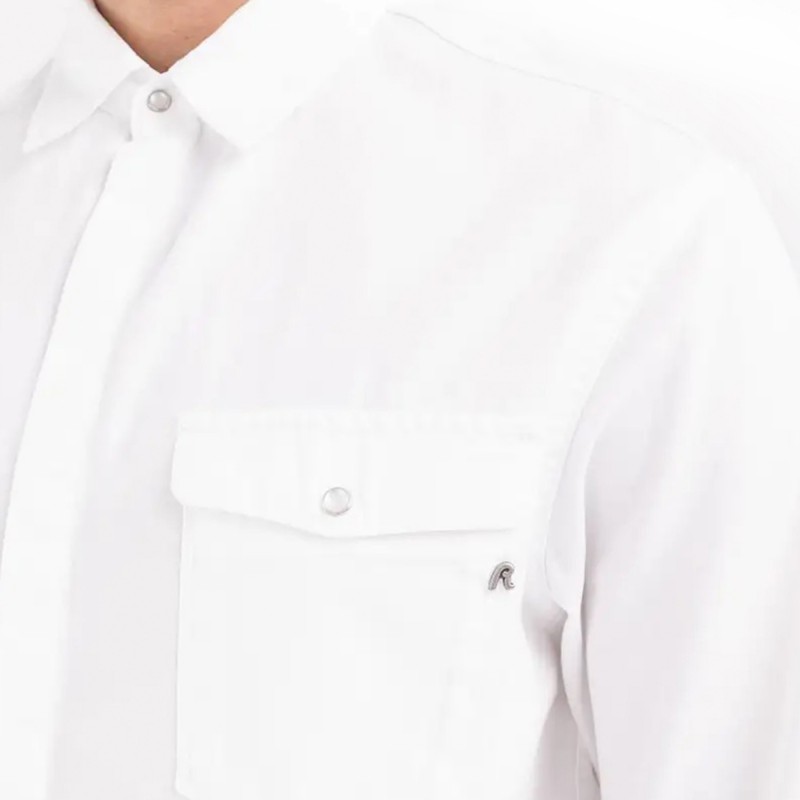 Replay Regular Fit Shirt In White Denim-White Replay Regular Fit Shirt In White Denim-White