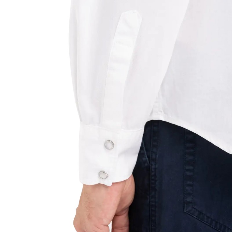 Replay Regular Fit Shirt In White Denim-White Replay Regular Fit Shirt In White Denim-White
