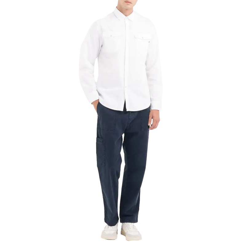 Replay Regular Fit Shirt In White Denim-White Replay Regular Fit Shirt In White Denim-White