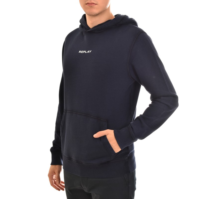 Replay Hooded Sweater With Logo-Dark Blue Replay Hooded Sweater With Logo-Dark Blue