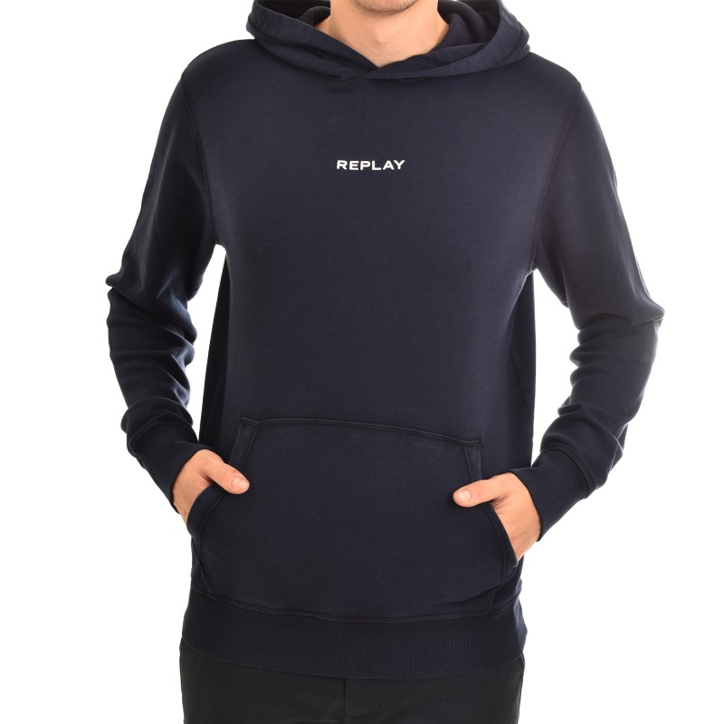 Replay Hooded Sweater With Logo-Dark Blue Replay Hooded Sweater With Logo-Dark Blue