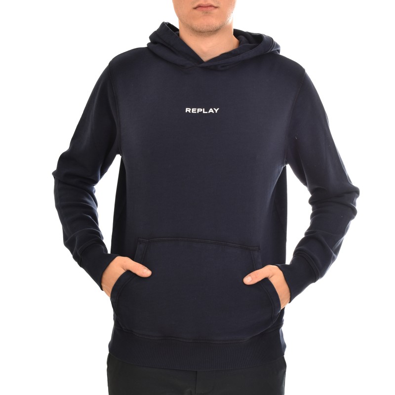 Replay Hooded Sweater With Logo-Dark Blue Replay Hooded Sweater With Logo-Dark Blue