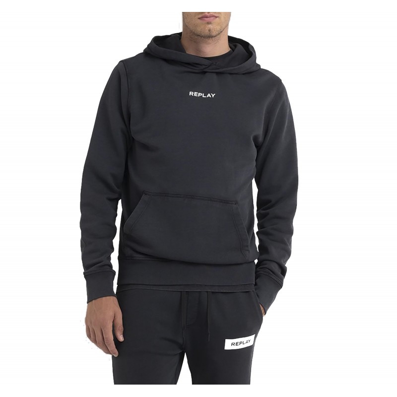Replay Hooded Sweater With Logo-Black Replay Hooded Sweater With Logo-Black