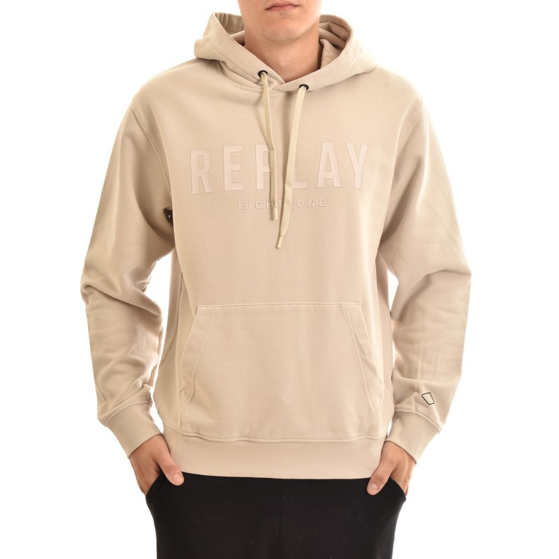 Replay Eightyone Logo Hoodie Sweatshirt-Sand Replay Eightyone Logo Hoodie Sweatshirt-Sand