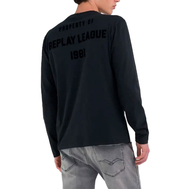 Replay Long Sleeved T-Shirt With Logo Lettering-Black Replay Long Sleeved T-Shirt With Logo Lettering-Black