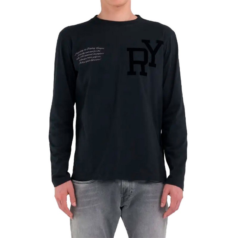 Replay Long Sleeved T-Shirt With Logo Lettering-Black Replay Long Sleeved T-Shirt With Logo Lettering-Black