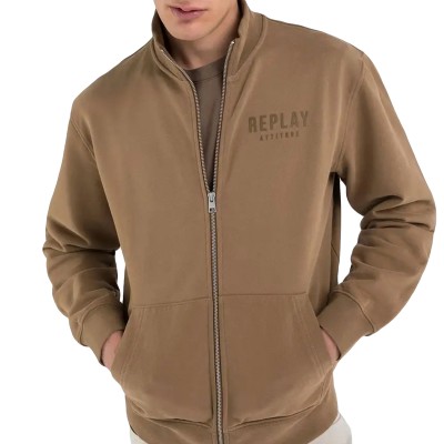 Replay High Neck Full Zip Sweatshirt-Safari