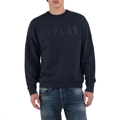 Replay Regular Fit Crew Neck Sweatshirt-Blue