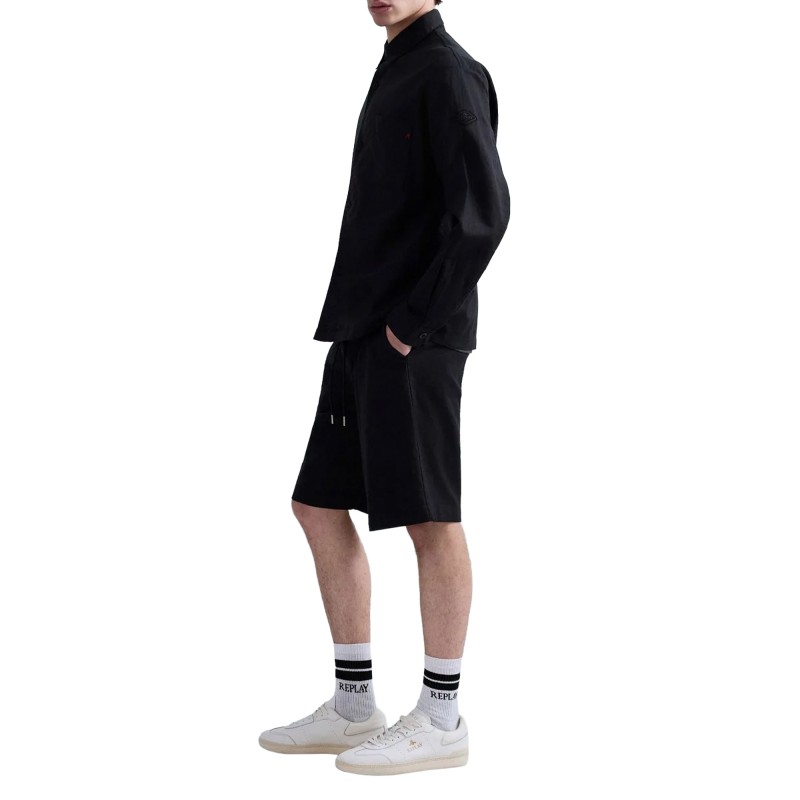 Replay Jacket Overshirt Twil Linen And Cotton-Black