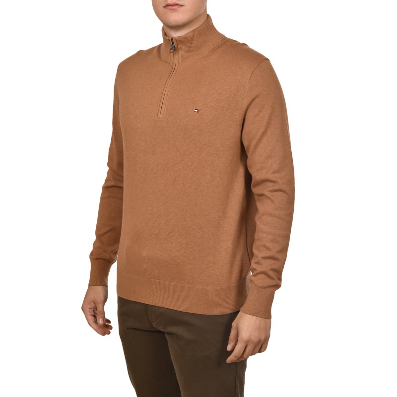 Tommy Hilfiger Pima Organic Cotton Cashmere Zip Mock-Christmas Chocolate