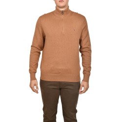 Tommy Hilfiger Pima Organic Cotton Cashmere Zip Mock-Christmas Chocolate