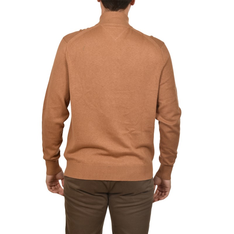 Tommy Hilfiger Pima Organic Cotton Cashmere Zip Mock-Christmas Chocolate