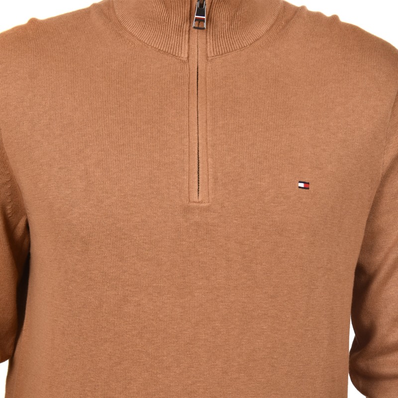 Tommy Hilfiger Pima Organic Cotton Cashmere Zip Mock-Christmas Chocolate