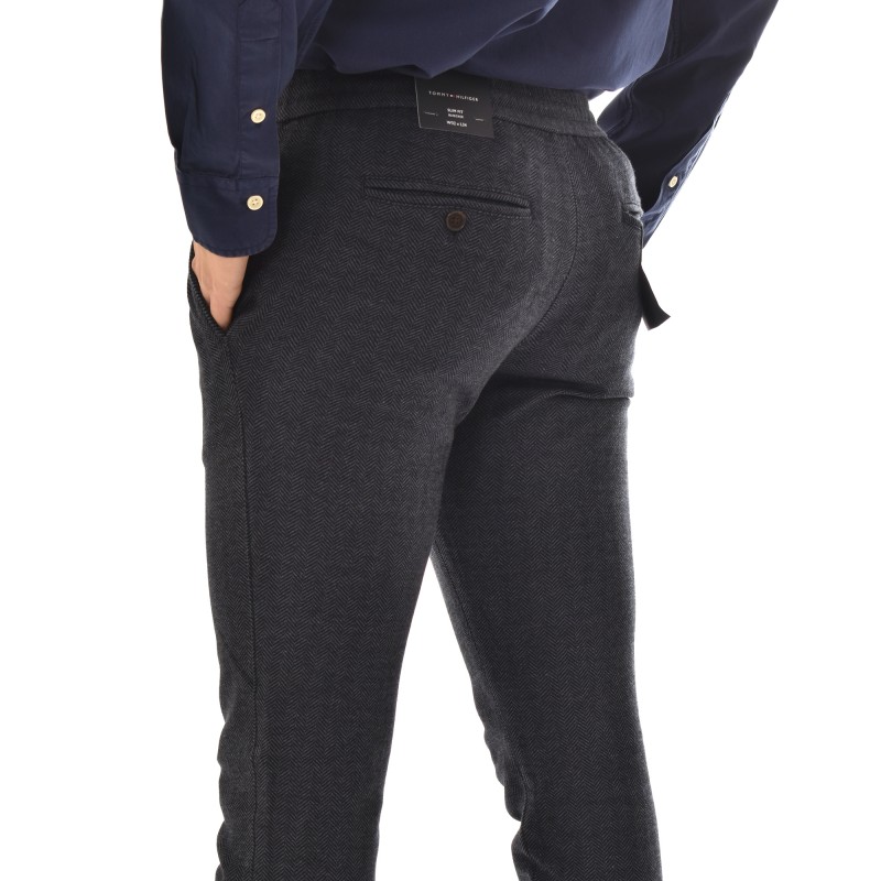 Tommy Hilfiger Herringbone Pull-On Trousers In Slim Fit-Desert Sky