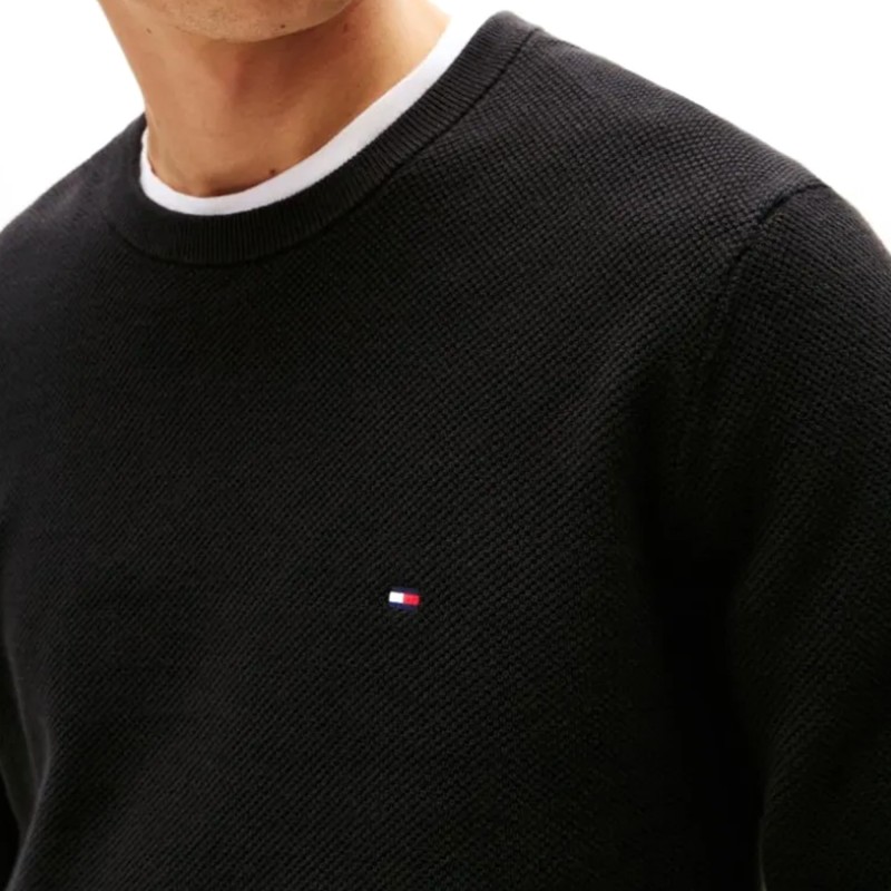 Tommy Hilfiger Jumper Crew Neck Textured Knit-Black Tommy Hilfiger Jumper Crew Neck Textured Knit-Black