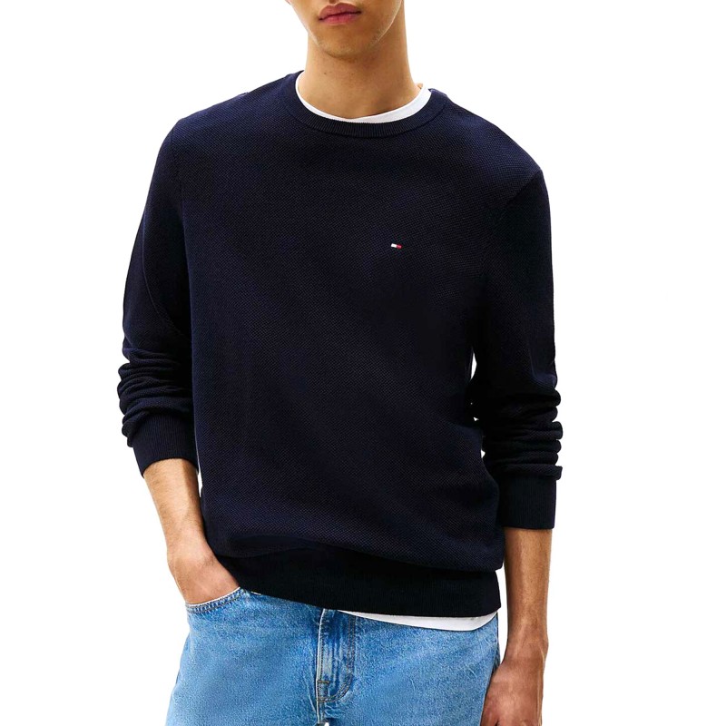 Tommy Hilfiger Jumper Crew Neck Textured Knit-Dark Blue Tommy Hilfiger Jumper Crew Neck Textured Knit-Dark Blue
