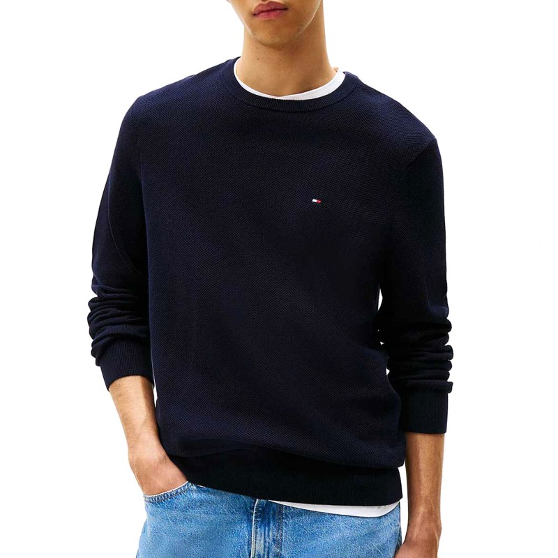 Tommy Hilfiger Jumper Crew Neck Textured Knit-Dark Blue Tommy Hilfiger Jumper Crew Neck Textured Knit-Dark Blue