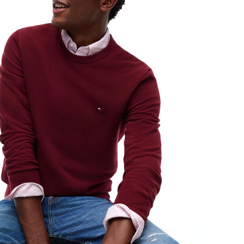 Tommy Hilfiger Jumper Crew Neck Textured Knit-Burgundy Tommy Hilfiger Jumper Crew Neck Textured Knit-Burgundy