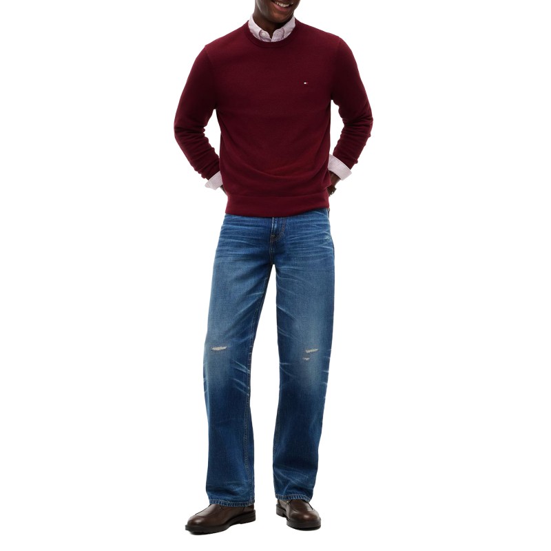 Tommy Hilfiger Jumper Crew Neck Textured Knit-Burgundy Tommy Hilfiger Jumper Crew Neck Textured Knit-Burgundy