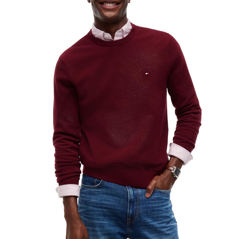 Tommy Hilfiger Jumper Crew Neck Textured Knit-Burgundy Tommy Hilfiger Jumper Crew Neck Textured Knit-Burgundy