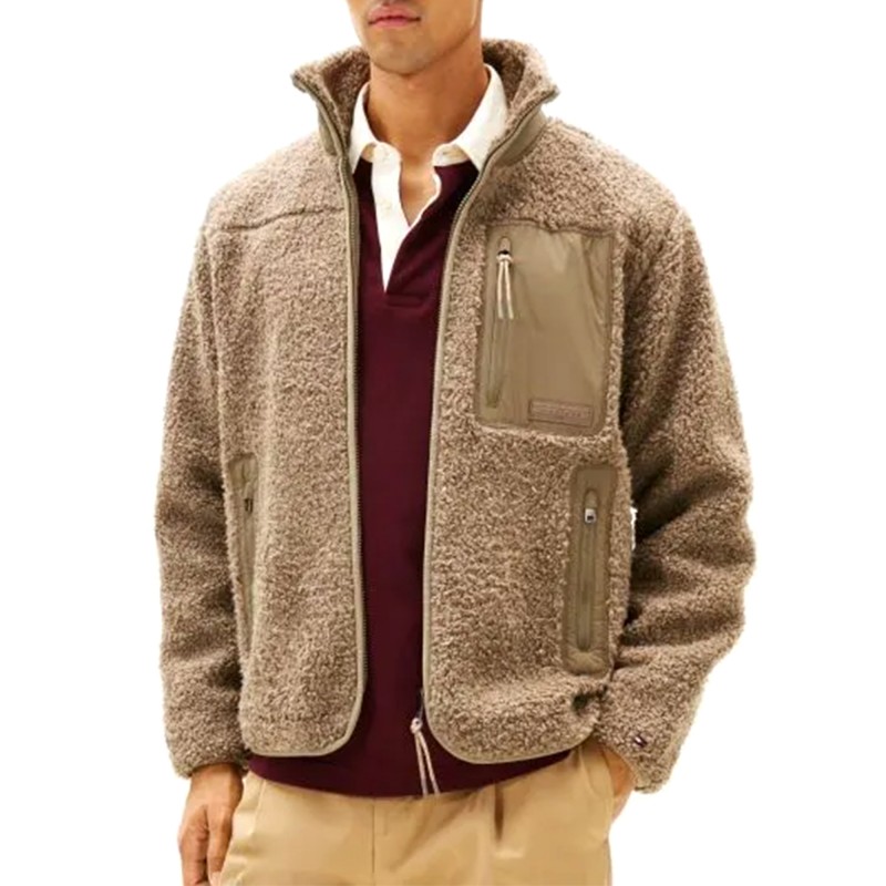 Tommy Hilfiger Jacket Teddy Fleece Zip-Coastal Taupe Tommy Hilfiger Jacket Teddy Fleece Zip-Coastal Taupe