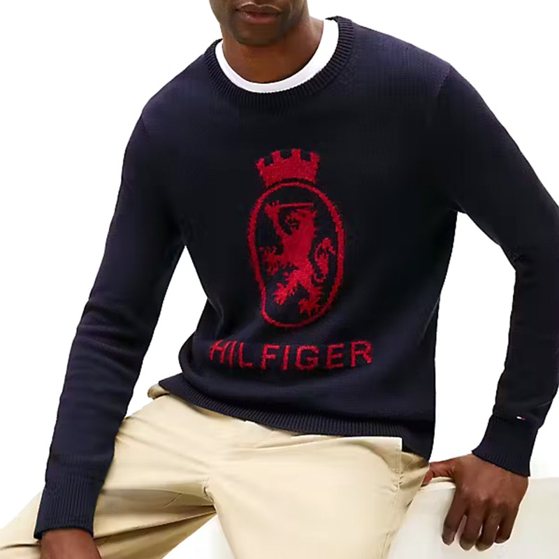 Tommy Hilfiger Sweater Gifting Crest Crew Neck-Desert Sky/Regata Red