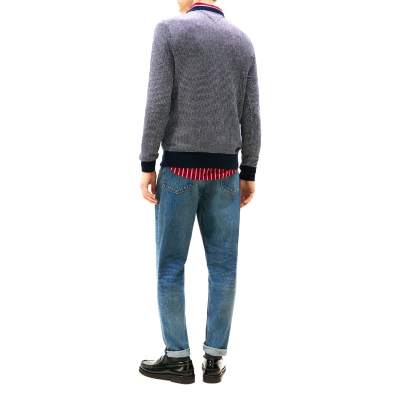 Tommy Hilfiger Sweater Herringbone Knit Jumper with Cashmere-Desert Sky/Ivory Petal